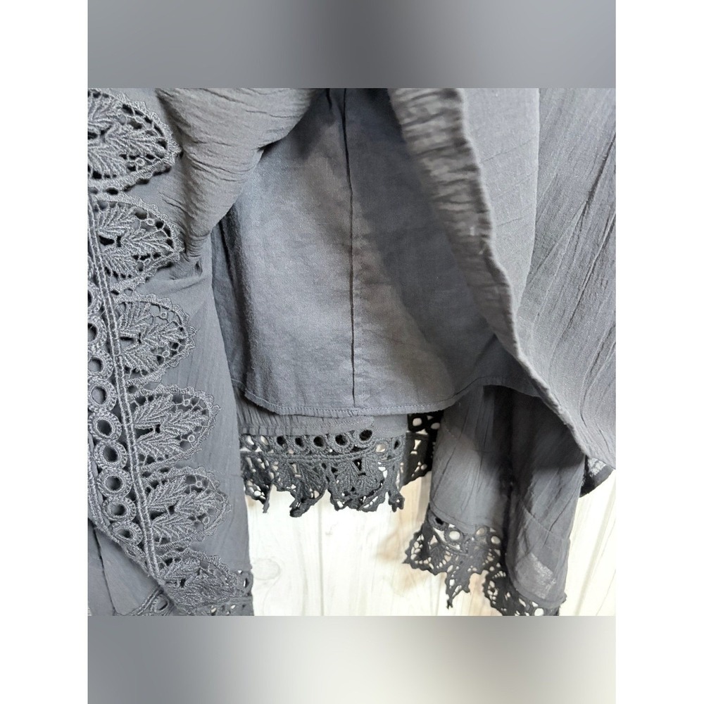Isabel Marant Étoile Black Cotton Handkerchief Hem Eyelet Lace Boho Skirt 42/L - Picture 8 of 12
